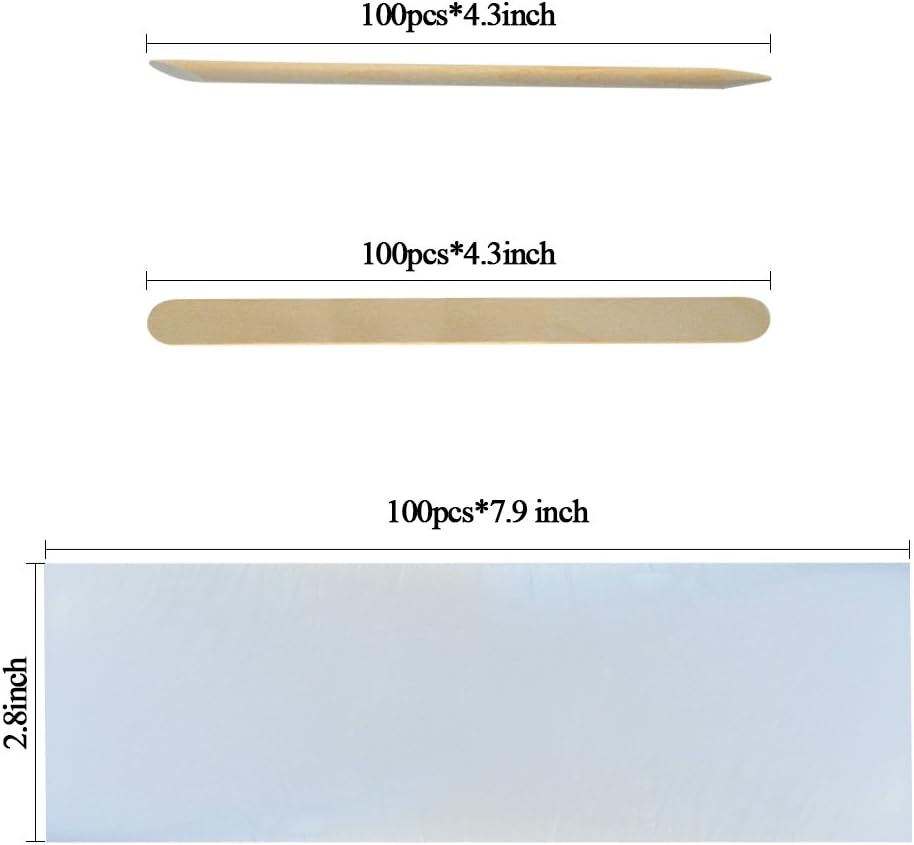 200 PCS 3"x8" Waxing Strips Non-woven Wax Strip, Hair Removal Wax Strips and 200 PCS Wax Applicator Sticks