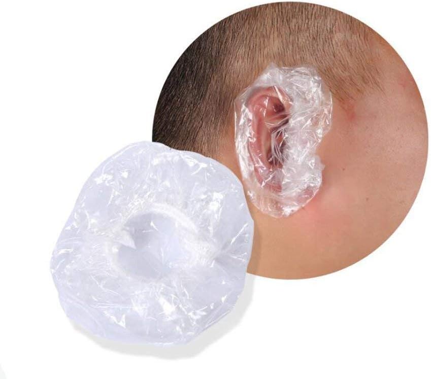100 PCS Disposable Soft and Environment-friendly Plastic Transparent Hairdressing Ear Caps Coloring Waterproof Ear Cover Shield Protector Elastic Shower Ear Caps for Salon Home Use