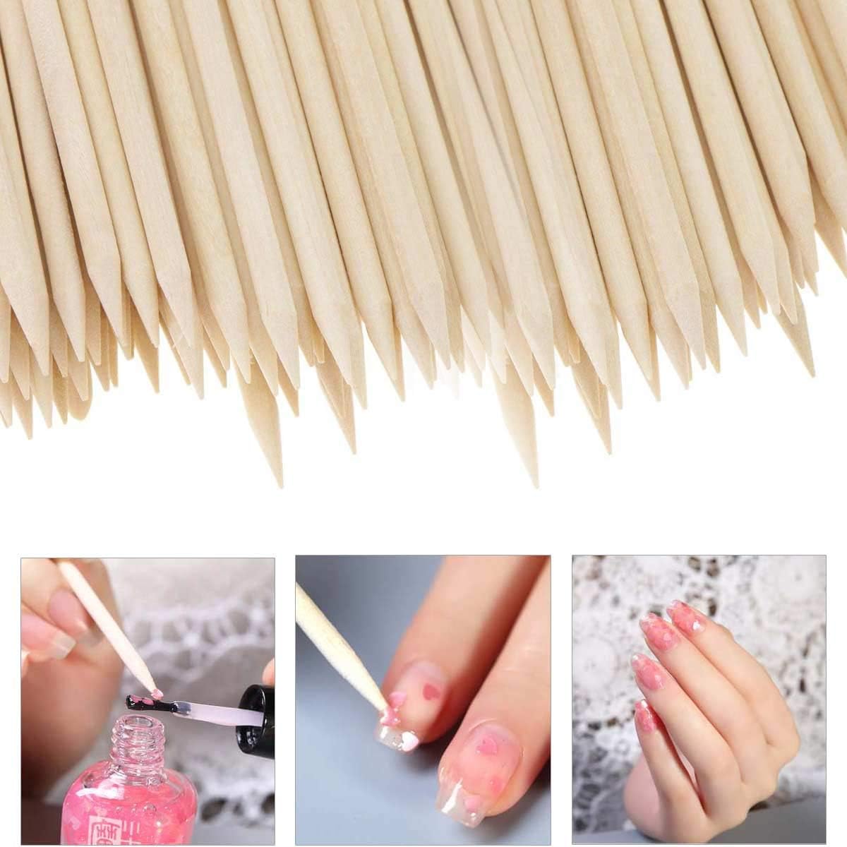 100 Pieces Orange Wood Sticks - Double Sided Nail Art Multi-Functional Cuticle Pusher Remover, Clean Nail Polish - 110mm Pointed End & Flat End Manicure Pedicure Tool