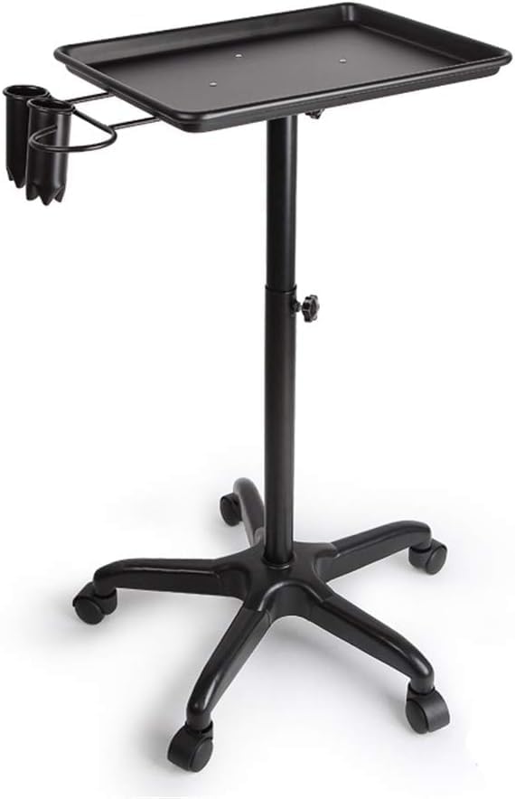 Spa Salon Rolling Tray Cart, Aluminum Trolley Cart Equipment on Wheels & Adjustable Height Mobile Beauty Salon Spa Stools Service Instrument Storage Tray Height adjustable from 27.8" to 45.3''