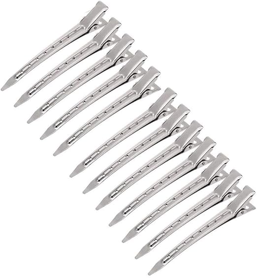 HotsUAE 12 Packs Duck Bill Clips, 9cm Rustproof Metal Alligator Curl Clips with Holes for Hair Styling, Hair Coloring, Silver