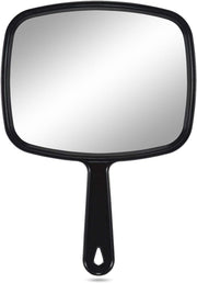 Large Hand Mirror, Salon Barber Hairdressing Handheld Mirror with Handle (Square Black 26cm x 19cm)