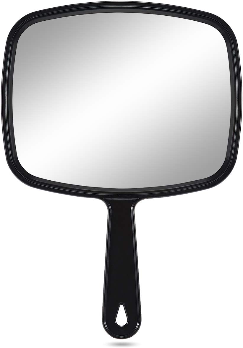 Large Hand Mirror, Salon Barber Hairdressing Handheld Mirror with Handle (Square Black 26cm x 19cm)