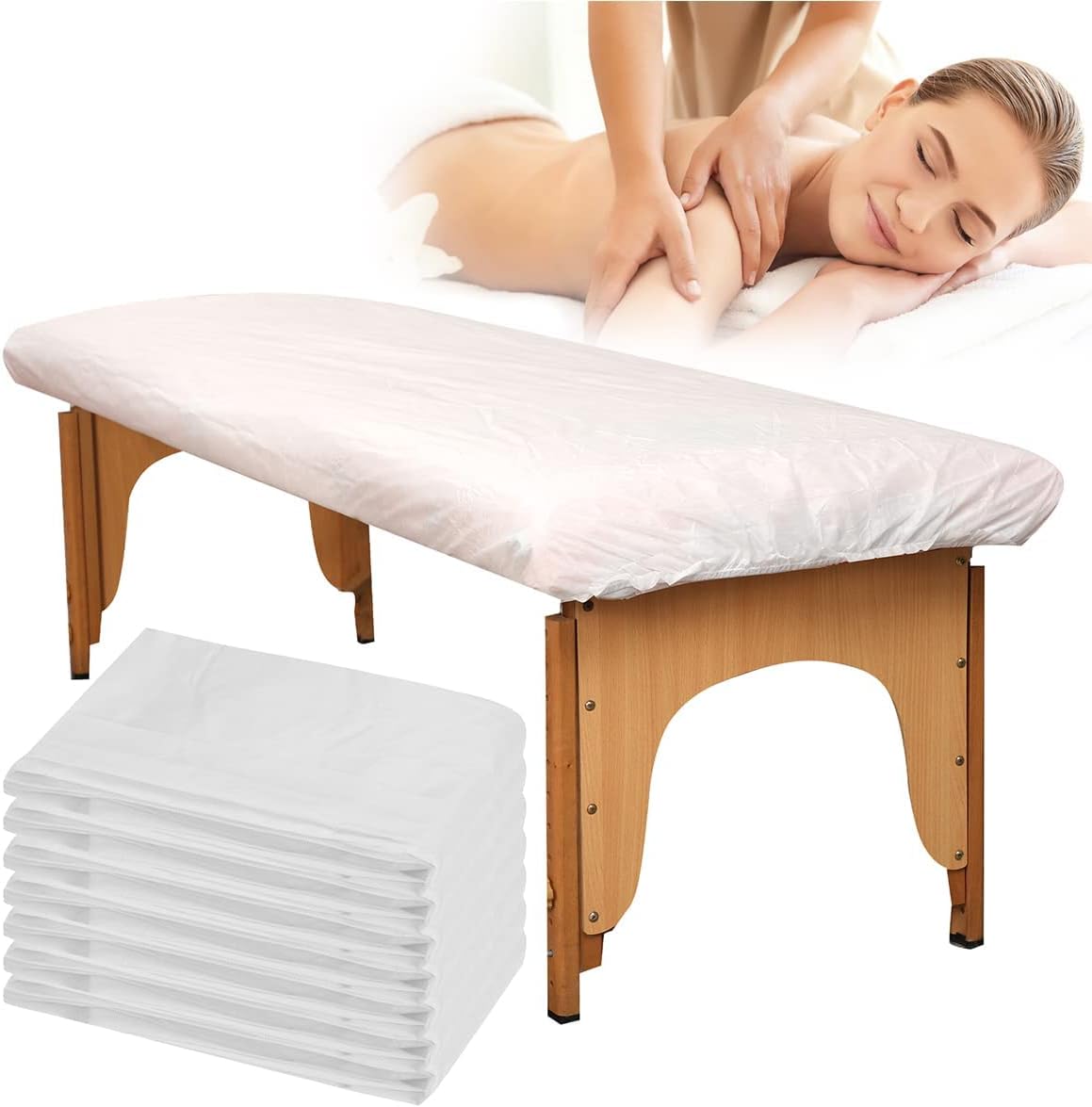 20 PCS Disposable Thick Massage Table Covers Fitted Bed Sheets 82 x 35 inches Soft Breathable(White)