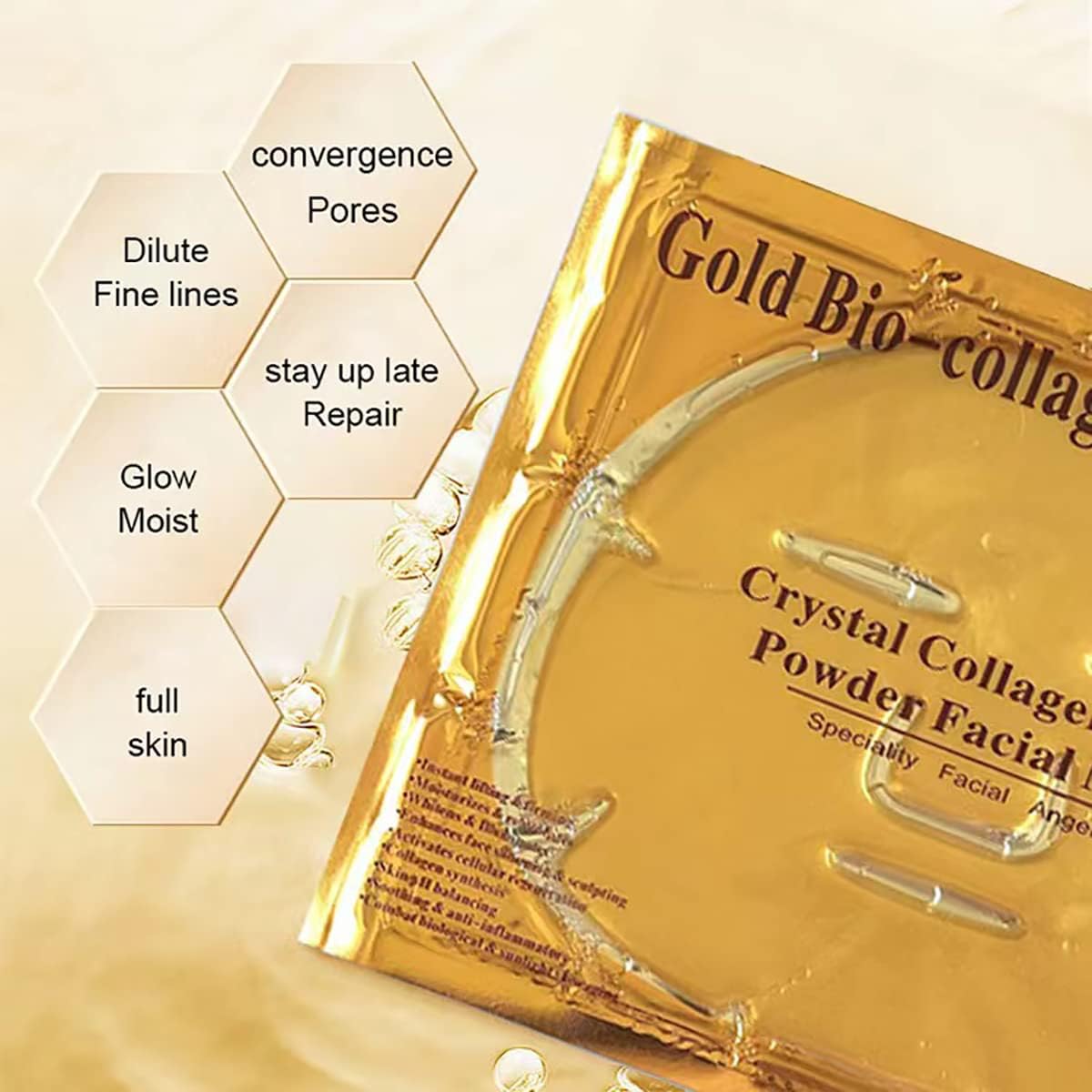 Collagen Facial Masks (10-Pc) - Vegan Gold Facial Mask - Anti Aging ,Puffiness, Moisturizing, Deep Tissue Rejuvenation and Hydrates Skin