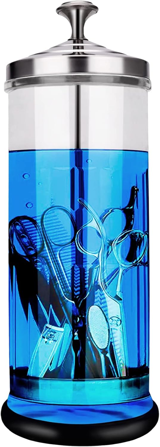 Disinfectant Jar Barber Sterilizer Jar Durable Glass Jar for Nail Tools and BarberShop Hair Stylist Tools Jar (50 Oz /1500ml)