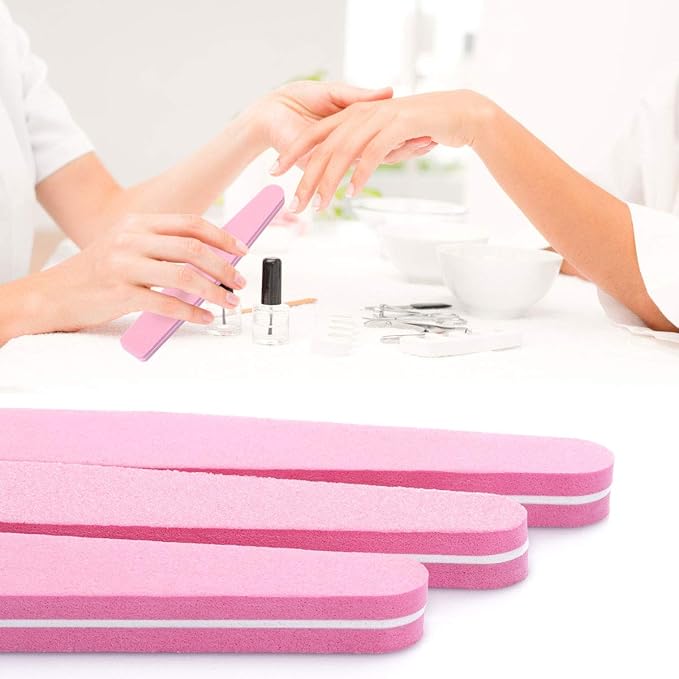 Nail Buffer Block Files Sponge Washable Double Sided 100/180 Sanding Buffing File(Pink)