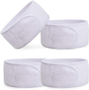 Noverlife 4 Pack White Spa Headband, Facial Skincare Makeup Bath Shower Wide Head Wrap, Adjustable Magic Tape, Non-slip Terry Cloth Strech Sweat Abosrbent Headband, Sports Yoga Head Towel Turban