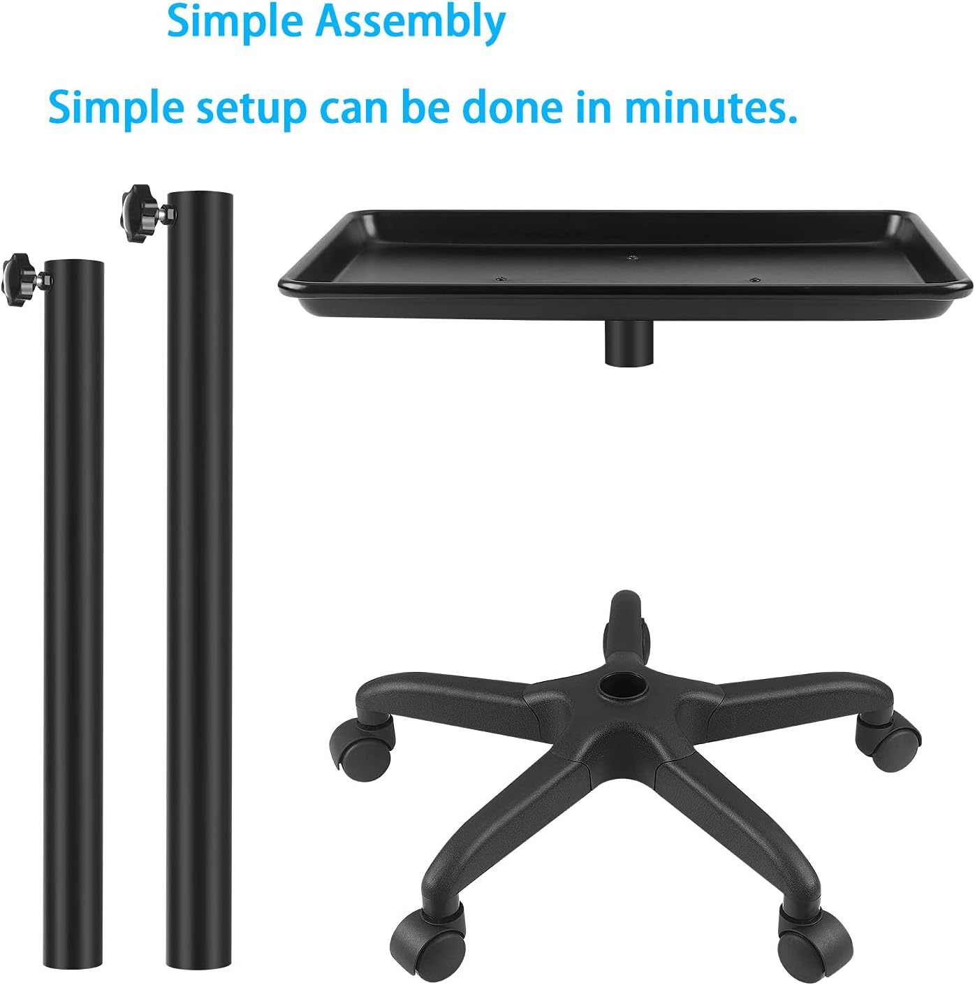 Salon Tray Cart Premium Aluminum Tattoo Tray Rolling Trolley Adjustable Height Storage Utility Cart for Clinic Spa Rolling Tray (Black)