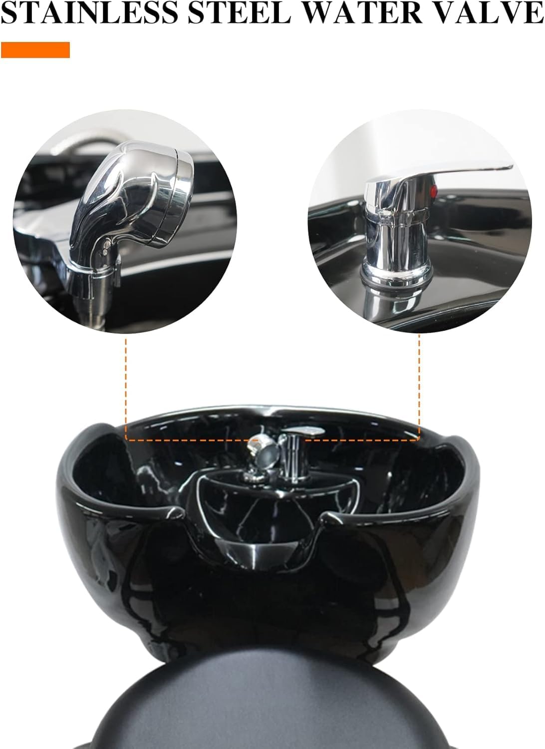 Shampoo Backwash Chair Station Steel Frame Ceramic Basin Hair Wash Bowl for Men & Women Beauty Salon, Barbershop, Hair Spa Furniture