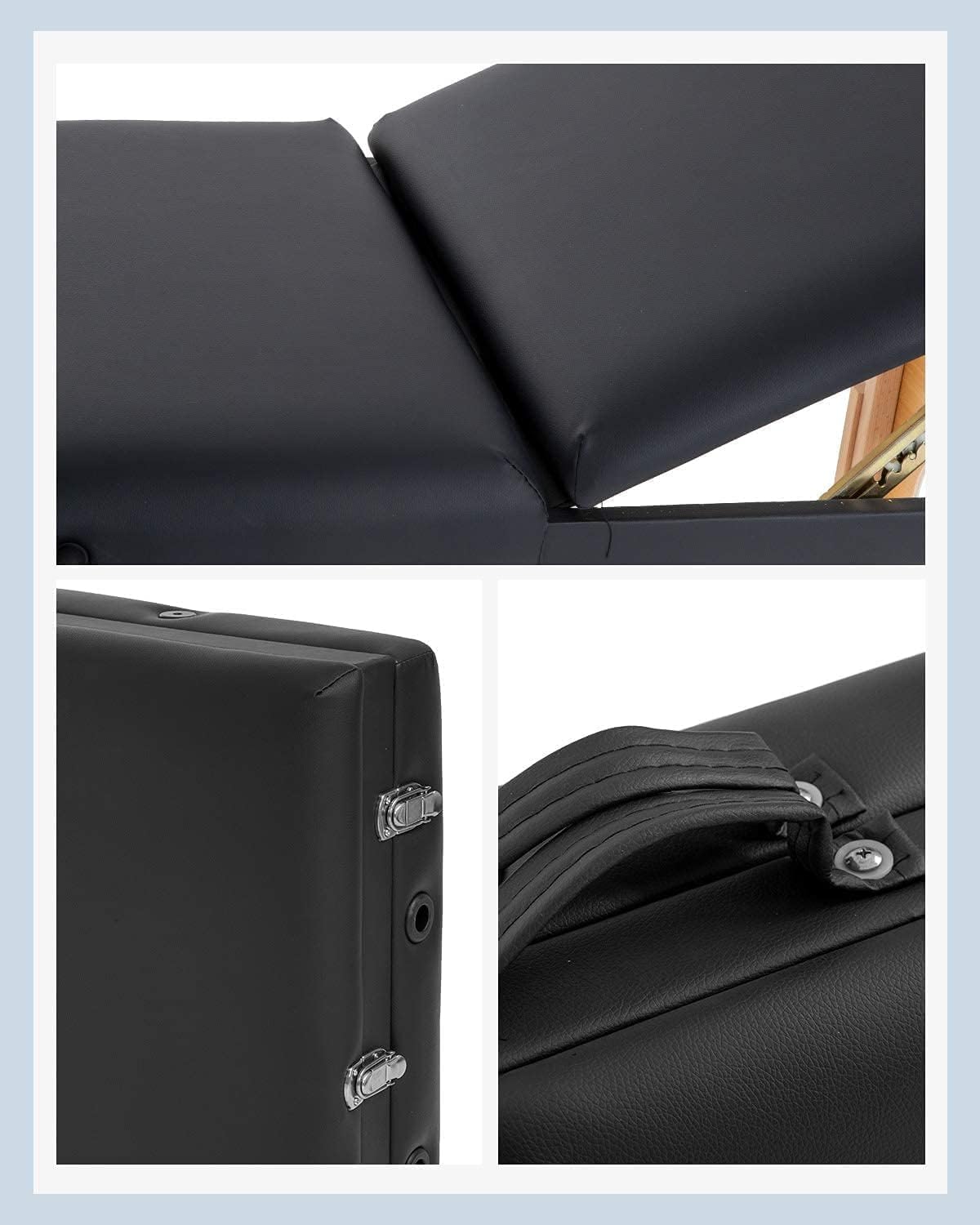 Professional 84" Portable Massage Table With Carry Bag - 3-Part Folding Adjustable Sturdy Wide Wooden Frame for Spa, Facial Care, Lash, Beauty, Tattoo Salon - Black