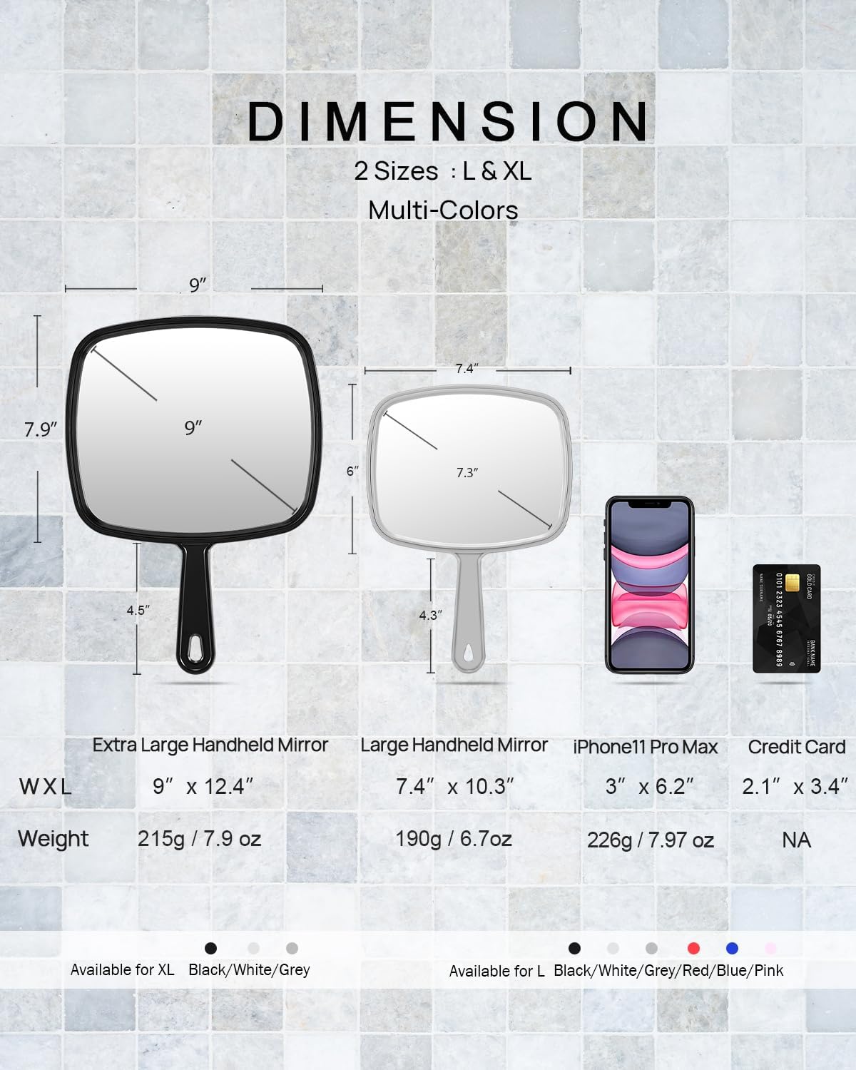 Large Hand Mirror, Salon Barber Hairdressing Handheld Mirror with Handle (Square Black 26cm x 19cm)