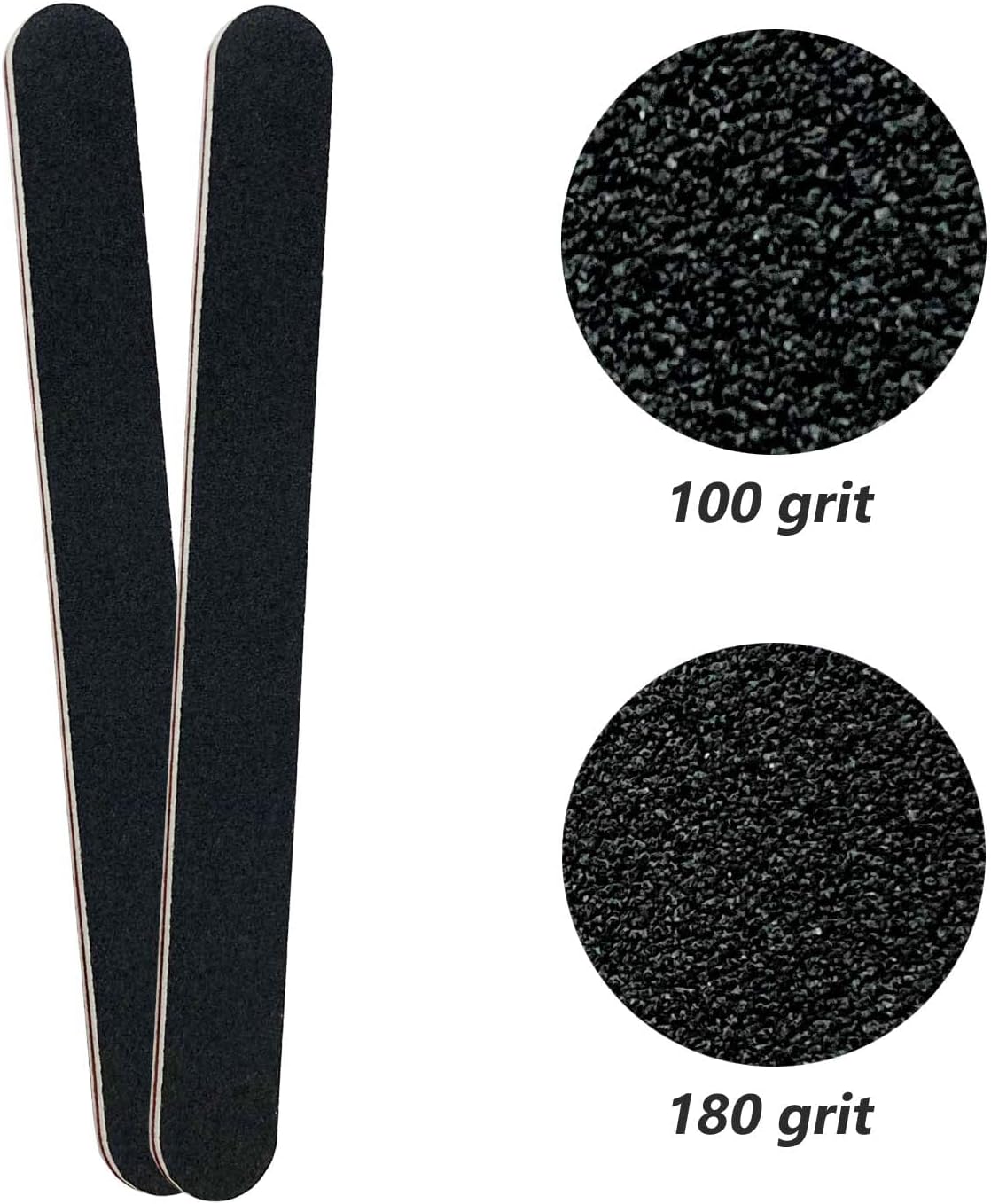 20 Pack 100/180 Grit Nail Files, Black Professional Reusable Emery Boards Manicure Tool for Acrylic Nails, Nail Buffering Files