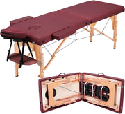 COOLBABY Portable Massage Table Professional Adjustable Folding Bed with 3-part Wooden Frame Ergonomic Headrest and Tote Bag for Therapeutic Tattoo Salon SPA Facial Treatment…