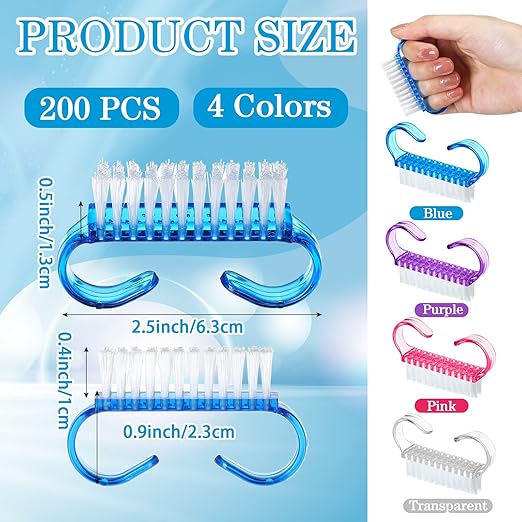 Irenare 200 Pcs Handle Grip Nail Brush Fingernail Scrub Cleaning Nail Brushes Cleaner Nail Scrubber Bulk for Men Women Hands Feet Toes and Nails Pedicure, 4 Colors