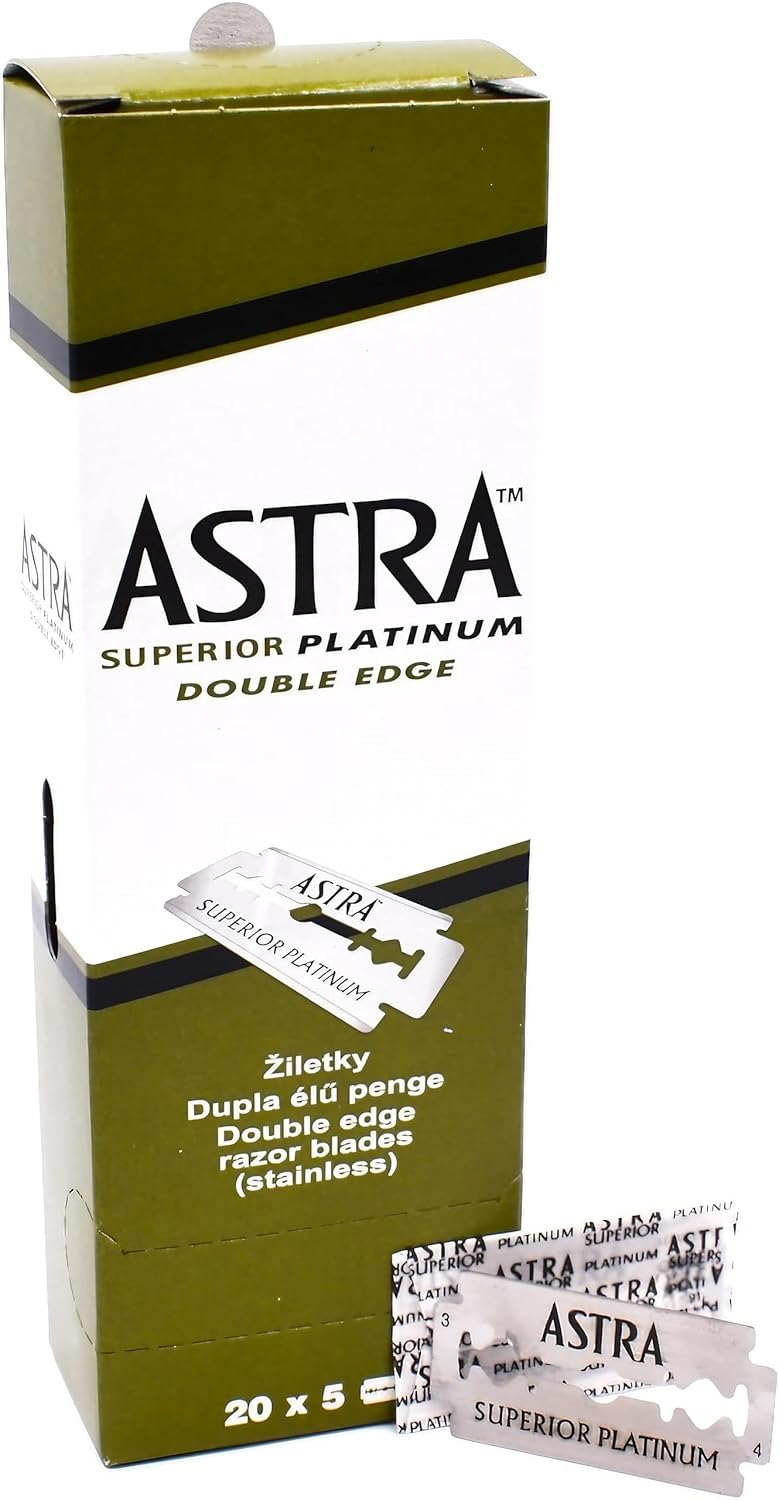 Astra Platinum Double Edge Safety Razor Blades,100 Blades (20 x 5)
