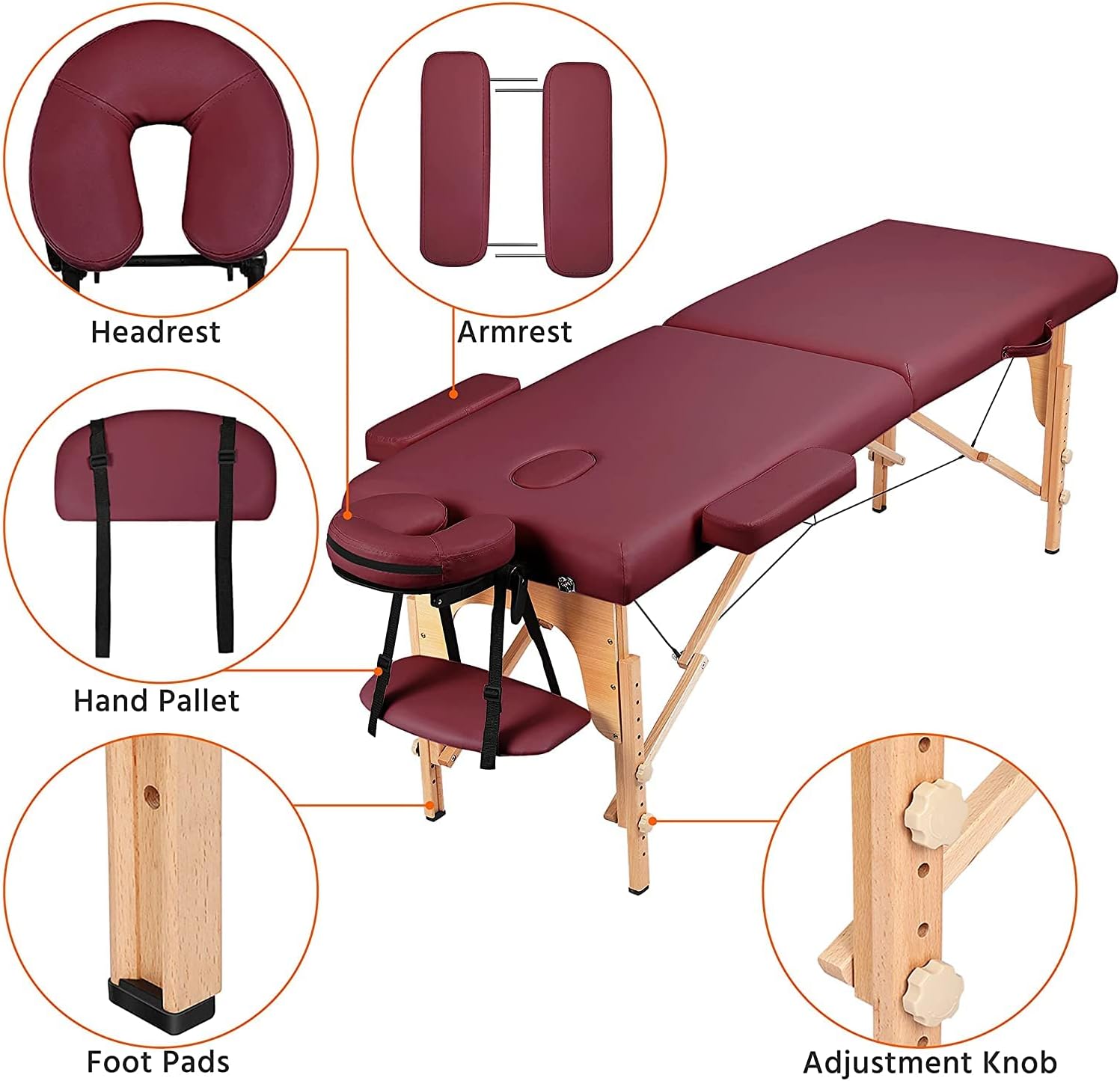 COOLBABY Portable Massage Table Professional Adjustable Folding Bed with 3-part Wooden Frame Ergonomic Headrest and Tote Bag for Therapeutic Tattoo Salon SPA Facial Treatment…