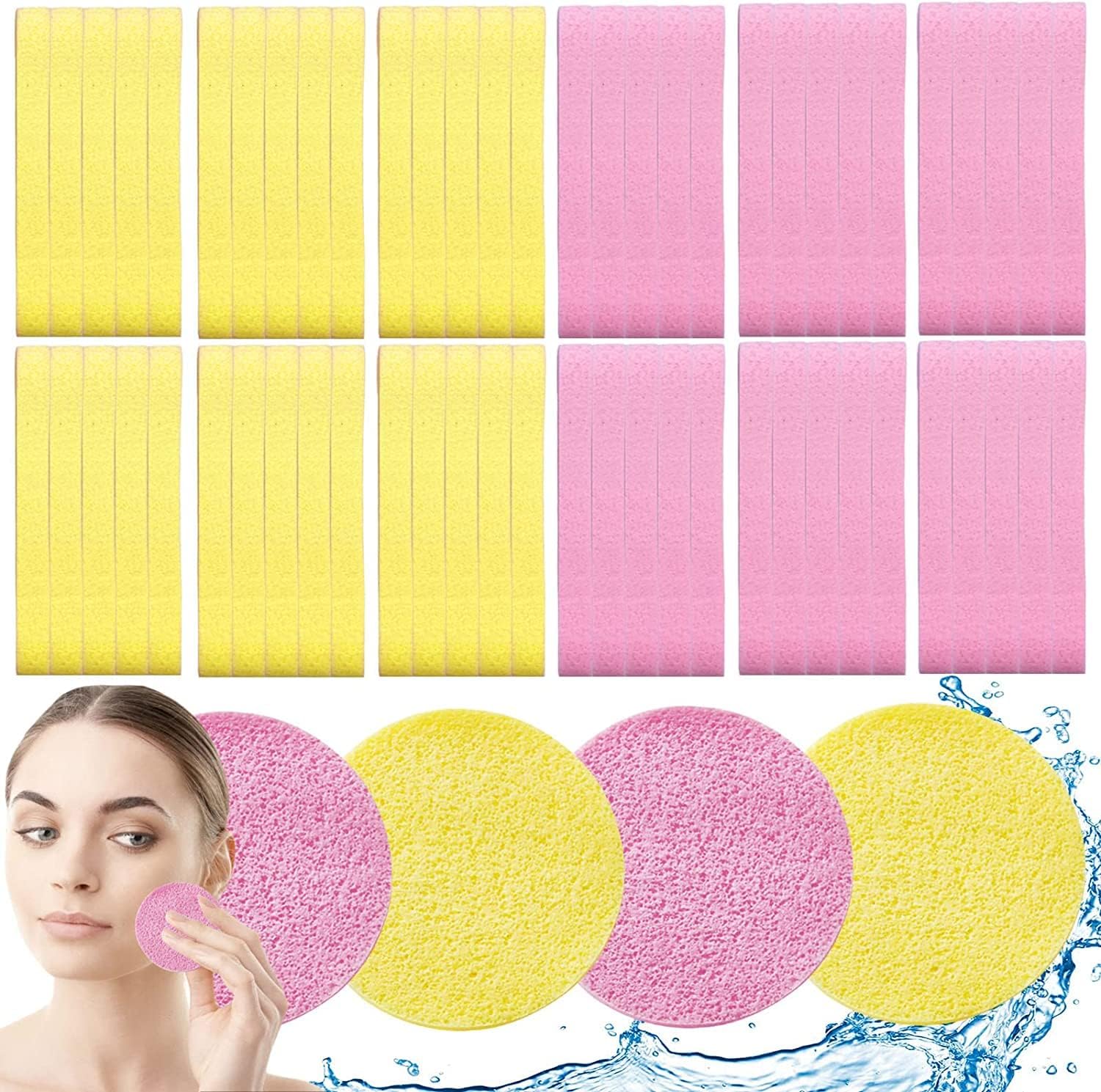 Compressed Facial Sponge for Makeup Removal, Cleansing, Wash - Round Pad for Estheticians, Spa