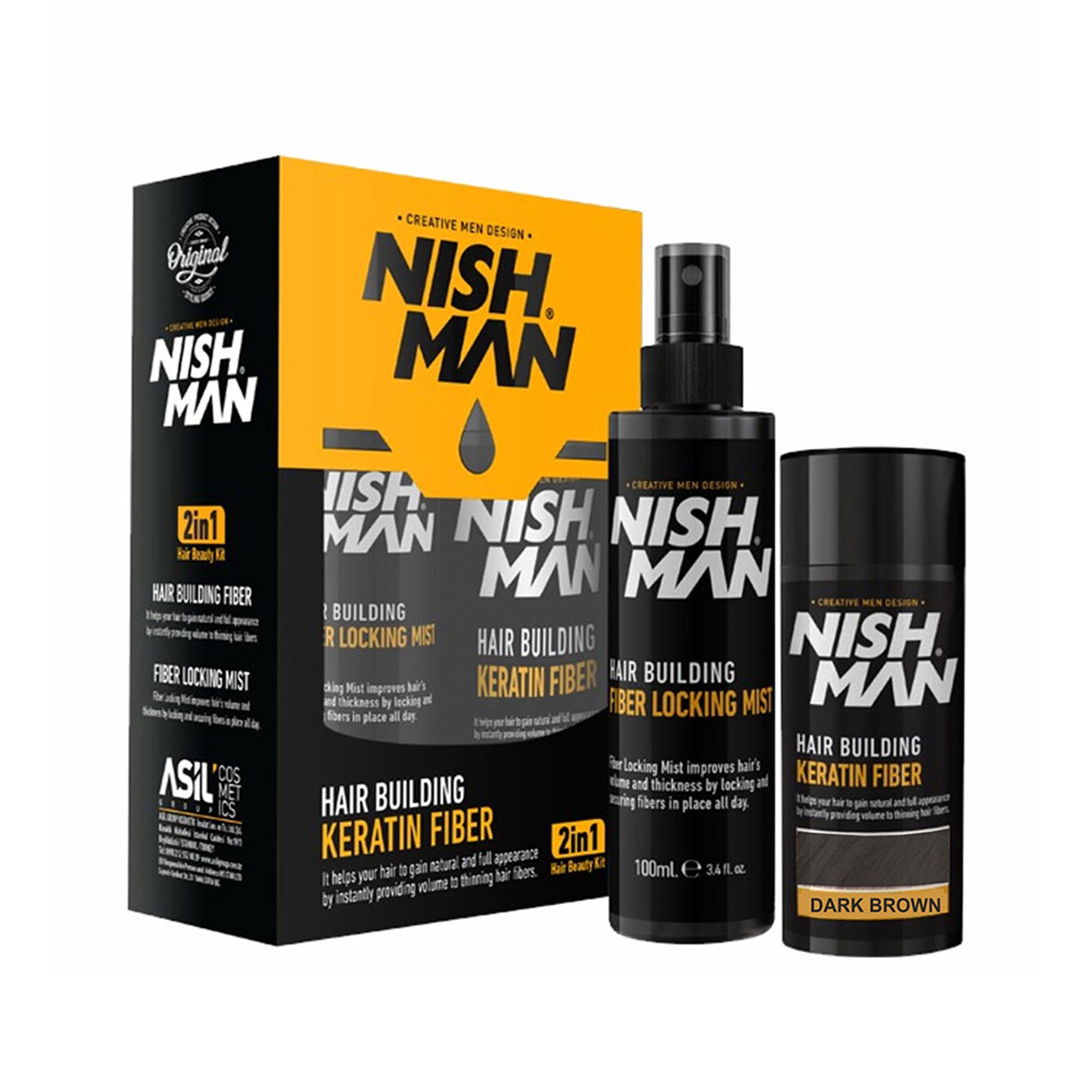 Nishman Hair Building Keratin Fiber & Locking Mist Spray Set // Light Brown 20 gr + 100 ml