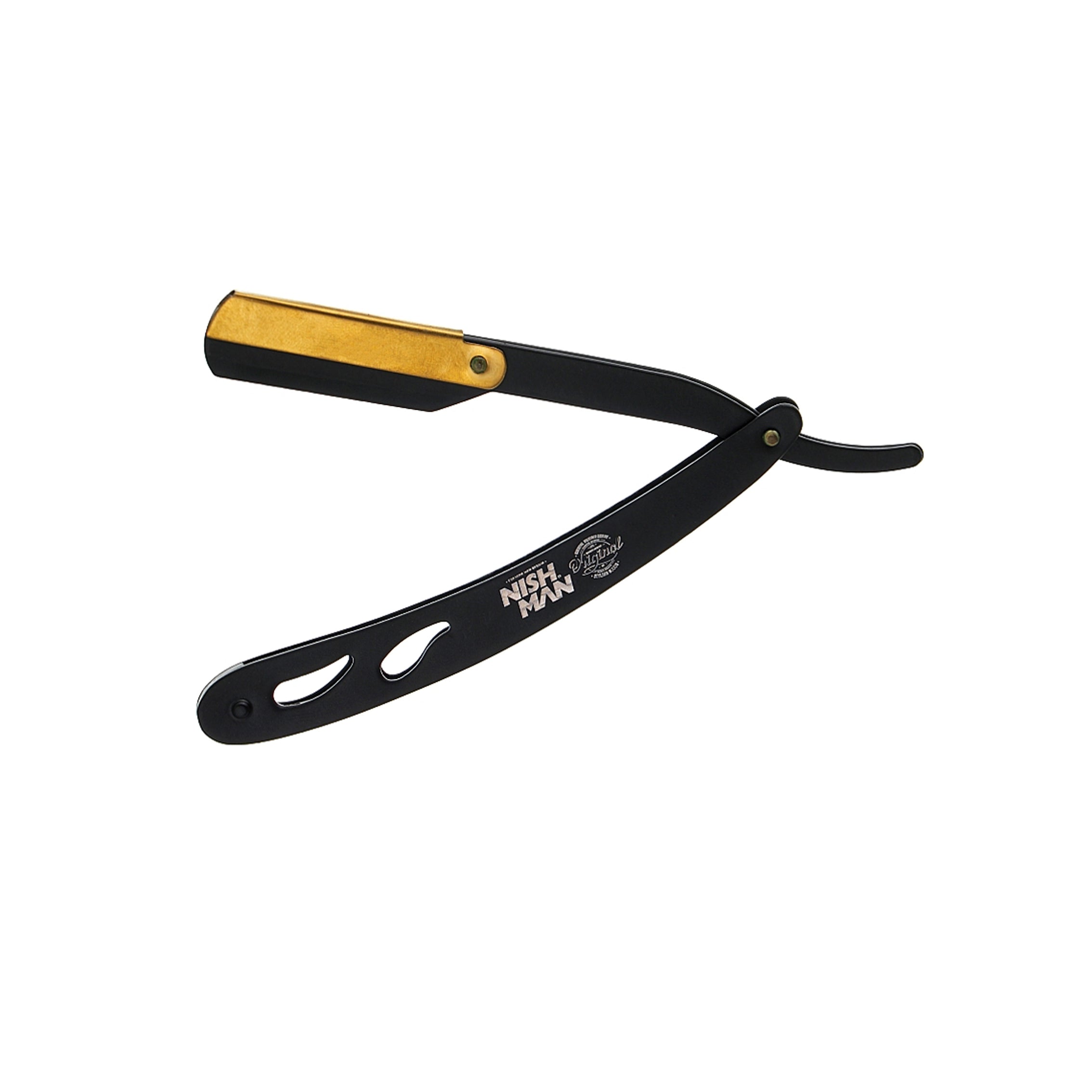 Nishman Stainless Steel Straight Razor (Black Coated Finish & Golden Clip)